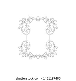 Baroque ornament with filigree in vector format for design frame, pattern. Vintage hand drawn victorian or damask floral element. Black and white engraved ink art. 