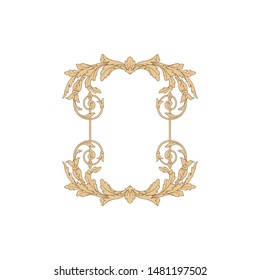Baroque ornament with filigree in vector format for design frame, pattern. Vintage hand drawn victorian or damask floral element. Black and white engraved ink art. 