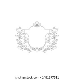 Baroque ornament with filigree in vector format for design frame, pattern. Vintage hand drawn victorian or damask floral element. Black and white engraved ink art. 