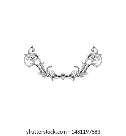 Baroque ornament with filigree in vector format for design frame, pattern. Vintage hand drawn victorian or damask floral element. Black and white engraved ink art. 