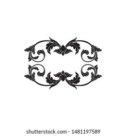 Baroque ornament with filigree in vector format for design frame, pattern. Vintage hand drawn victorian or damask floral element. Black and white engraved ink art. 