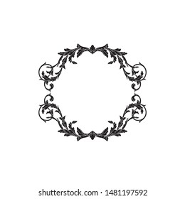 Baroque ornament with filigree in vector format for design frame, pattern. Vintage hand drawn victorian or damask floral element. Black and white engraved ink art. 