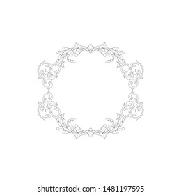 Baroque ornament with filigree in vector format for design frame, pattern. Vintage hand drawn victorian or damask floral element. Black and white engraved ink art. 