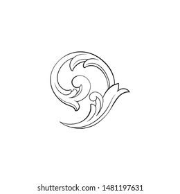 Baroque ornament with filigree in vector format for design frame, pattern. Vintage hand drawn victorian or damask floral element. Black and white engraved ink art. 