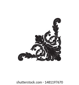 Baroque ornament with filigree in vector format for design frame, pattern. Vintage hand drawn victorian or damask floral element. Black and white engraved ink art. 