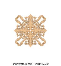 Baroque ornament with filigree in vector format for design frame, pattern. Vintage hand drawn victorian or damask floral element. Black and white engraved ink art. 