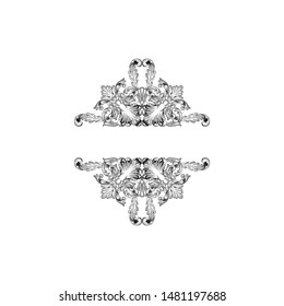 Baroque ornament with filigree in vector format for design frame, pattern. Vintage hand drawn victorian or damask floral element. Black and white engraved ink art. 