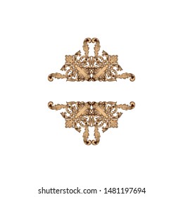 Baroque ornament with filigree in vector format for design frame, pattern. Vintage hand drawn victorian or damask floral element. Black and white engraved ink art. 