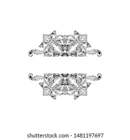 Baroque ornament with filigree in vector format for design frame, pattern. Vintage hand drawn victorian or damask floral element. Black and white engraved ink art. 