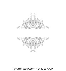 Baroque ornament with filigree in vector format for design frame, pattern. Vintage hand drawn victorian or damask floral element. Black and white engraved ink art. 