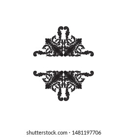 Baroque ornament with filigree in vector format for design frame, pattern. Vintage hand drawn victorian or damask floral element. Black and white engraved ink art. 