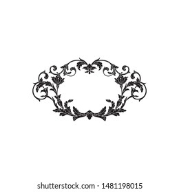 Baroque ornament with filigree in vector format for design frame, pattern. Vintage hand drawn victorian or damask floral element. Black and white engraved ink art. 