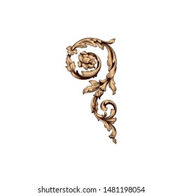 Baroque ornament with filigree in vector format for design frame, pattern. Vintage hand drawn victorian or damask floral element. Black and white engraved ink art. 