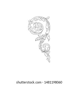 Baroque ornament with filigree in vector format for design frame, pattern. Vintage hand drawn victorian or damask floral element. Black and white engraved ink art. 