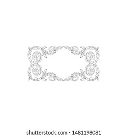 Baroque ornament with filigree in vector format for design frame, pattern. Vintage hand drawn victorian or damask floral element. Black and white engraved ink art. 