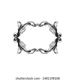 Barockornament mit filigranem Vektorformat für Gestaltungsrahmen, Muster. Vintage handgezeichnete Victorian oder Damast Blumenelement. Schwarz-weiß gravierte Tintenkunst. 