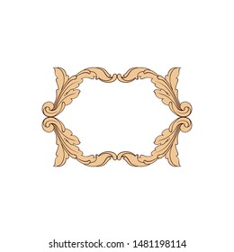 Baroque ornament with filigree in vector format for design frame, pattern. Vintage hand drawn victorian or damask floral element. Black and white engraved ink art. 