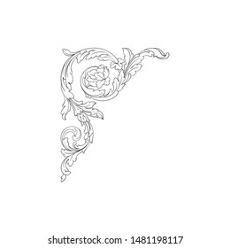 Baroque ornament with filigree in vector format for design frame, pattern. Vintage hand drawn victorian or damask floral element. Black and white engraved ink art. 
