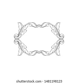 Baroque ornament with filigree in vector format for design frame, pattern. Vintage hand drawn victorian or damask floral element. Black and white engraved ink art. 