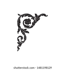 Baroque ornament with filigree in vector format for design frame, pattern. Vintage hand drawn victorian or damask floral element. Black and white engraved ink art. 
