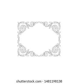 Baroque ornament with filigree in vector format for design frame, pattern. Vintage hand drawn victorian or damask floral element. Black and white engraved ink art. 
