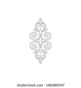Baroque ornament with filigree in vector format for design frame, pattern. Vintage hand drawn victorian or damask floral element. Black and white engraved ink art.