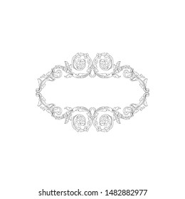 Baroque ornament with filigree in vector format for design frame, pattern. Vintage hand drawn victorian or damask floral element. Black and white engraved ink art.