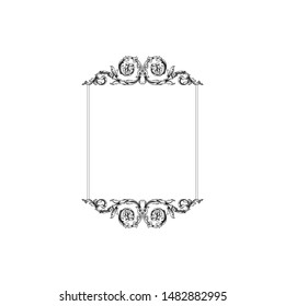 Baroque ornament with filigree in vector format for design frame, pattern. Vintage hand drawn victorian or damask floral element. Black and white engraved ink art.