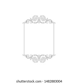 Baroque ornament with filigree in vector format for design frame, pattern. Vintage hand drawn victorian or damask floral element. Black and white engraved ink art.