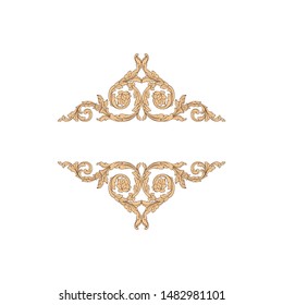 Baroque ornament with filigree in vector format for design frame, pattern. Vintage hand drawn victorian or damask floral element. Black and white engraved ink art.