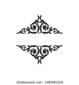 Baroque ornament with filigree in vector format for design frame, pattern. Vintage hand drawn victorian or damask floral element. Black and white engraved ink art.