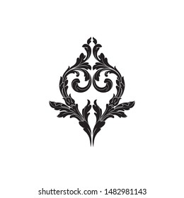 Baroque ornament with filigree in vector format for design frame, pattern. Vintage hand drawn victorian or damask floral element. Black and white engraved ink art.