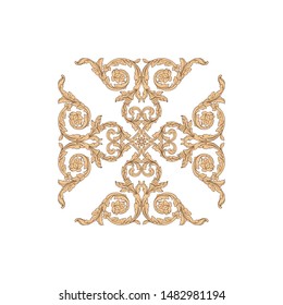 Baroque ornament with filigree in vector format for design frame, pattern. Vintage hand drawn victorian or damask floral element. Black and white engraved ink art.