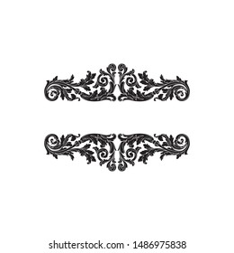 Baroque ornament with filigree in vector format for design frame, pattern. Vintage hand drawn victorian or damask floral element. Black and white engraved ink art. 