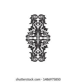 Baroque ornament with filigree in vector format for design frame, pattern. Vintage hand drawn victorian or damask floral element. Black and white engraved ink art. 
