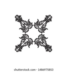 Baroque ornament with filigree in vector format for design frame, pattern. Vintage hand drawn victorian or damask floral element. Black and white engraved ink art. 