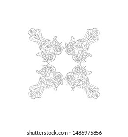 Baroque ornament with filigree in vector format for design frame, pattern. Vintage hand drawn victorian or damask floral element. Black and white engraved ink art. 