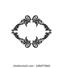 Baroque ornament with filigree in vector format for design frame, pattern. Vintage hand drawn victorian or damask floral element. Black and white engraved ink art. 