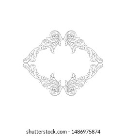 Baroque ornament with filigree in vector format for design frame, pattern. Vintage hand drawn victorian or damask floral element. Black and white engraved ink art. 