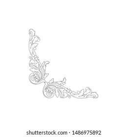 Baroque ornament with filigree in vector format for design frame, pattern. Vintage hand drawn victorian or damask floral element. Black and white engraved ink art. 