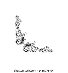 Baroque ornament with filigree in vector format for design frame, pattern. Vintage hand drawn victorian or damask floral element. Black and white engraved ink art. 