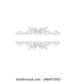 Baroque ornament with filigree in vector format for design frame, pattern. Vintage hand drawn victorian or damask floral element. Black and white engraved ink art. 