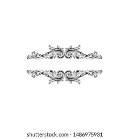 Baroque ornament with filigree in vector format for design frame, pattern. Vintage hand drawn victorian or damask floral element. Black and white engraved ink art. 