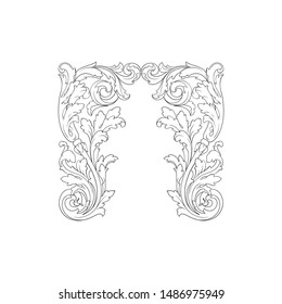 Baroque ornament with filigree in vector format for design frame, pattern. Vintage hand drawn victorian or damask floral element. Black and white engraved ink art. 