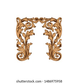 Baroque ornament with filigree in vector format for design frame, pattern. Vintage hand drawn victorian or damask floral element. Black and white engraved ink art. 