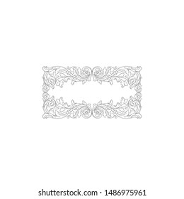 Baroque ornament with filigree in vector format for design frame, pattern. Vintage hand drawn victorian or damask floral element. Black and white engraved ink art. 