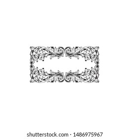 Baroque ornament with filigree in vector format for design frame, pattern. Vintage hand drawn victorian or damask floral element. Black and white engraved ink art. 