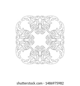 Baroque ornament with filigree in vector format for design frame, pattern. Vintage hand drawn victorian or damask floral element. Black and white engraved ink art. 