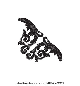 Baroque ornament with filigree in vector format for design frame, pattern. Vintage hand drawn victorian or damask floral element. Black and white engraved ink art. 