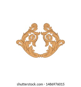Baroque ornament with filigree in vector format for design frame, pattern. Vintage hand drawn victorian or damask floral element. Black and white engraved ink art. 